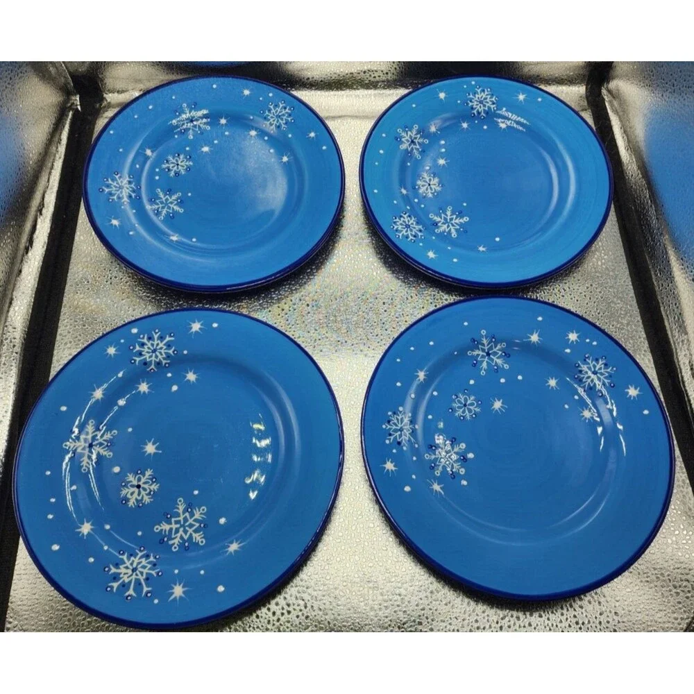 Pfaltzgraff Ice Crystals  Holiday/Winter Snowflakes Salad Plates (Set of Four)